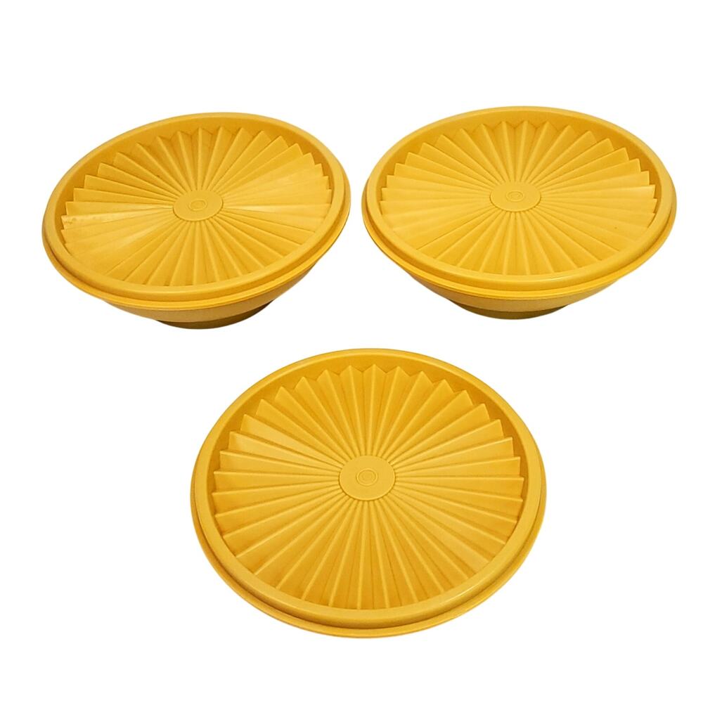 3 Vtg Tupperware Cereal Storage Bowls 890 Lids 808 Tableware 5 Piece Set Yellow